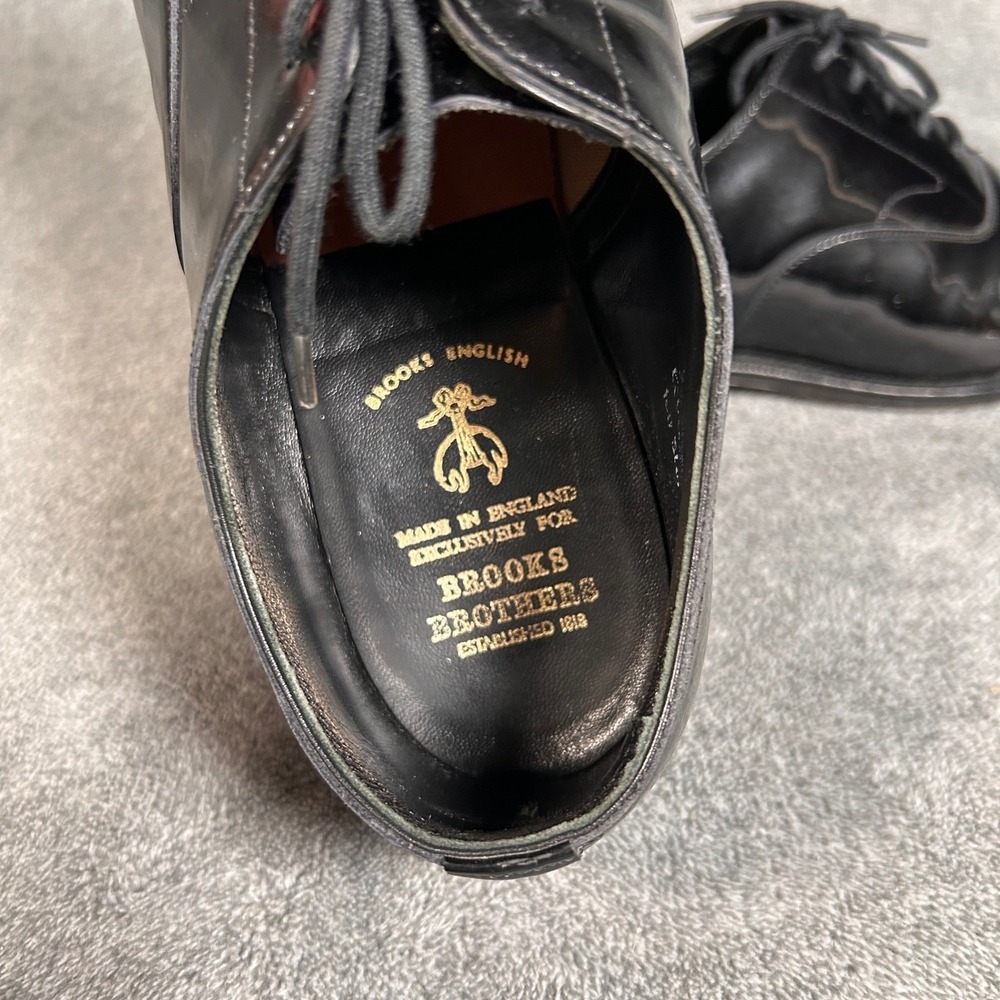 Brooks Brothers Plain Toe Oxford Dress Shoes Men 9D Black Patent Leather England - Picture 10 of 13